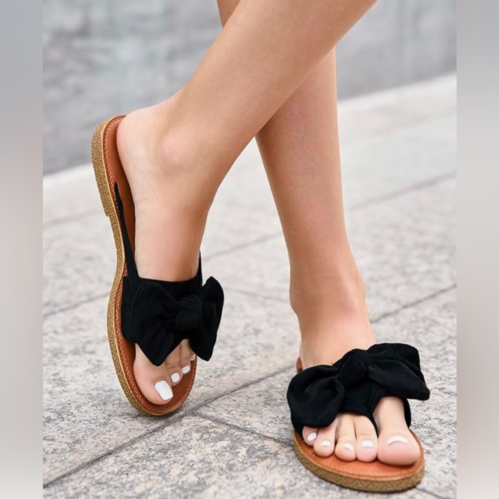 Fisace flip flop slip on straps summer sandal with bow